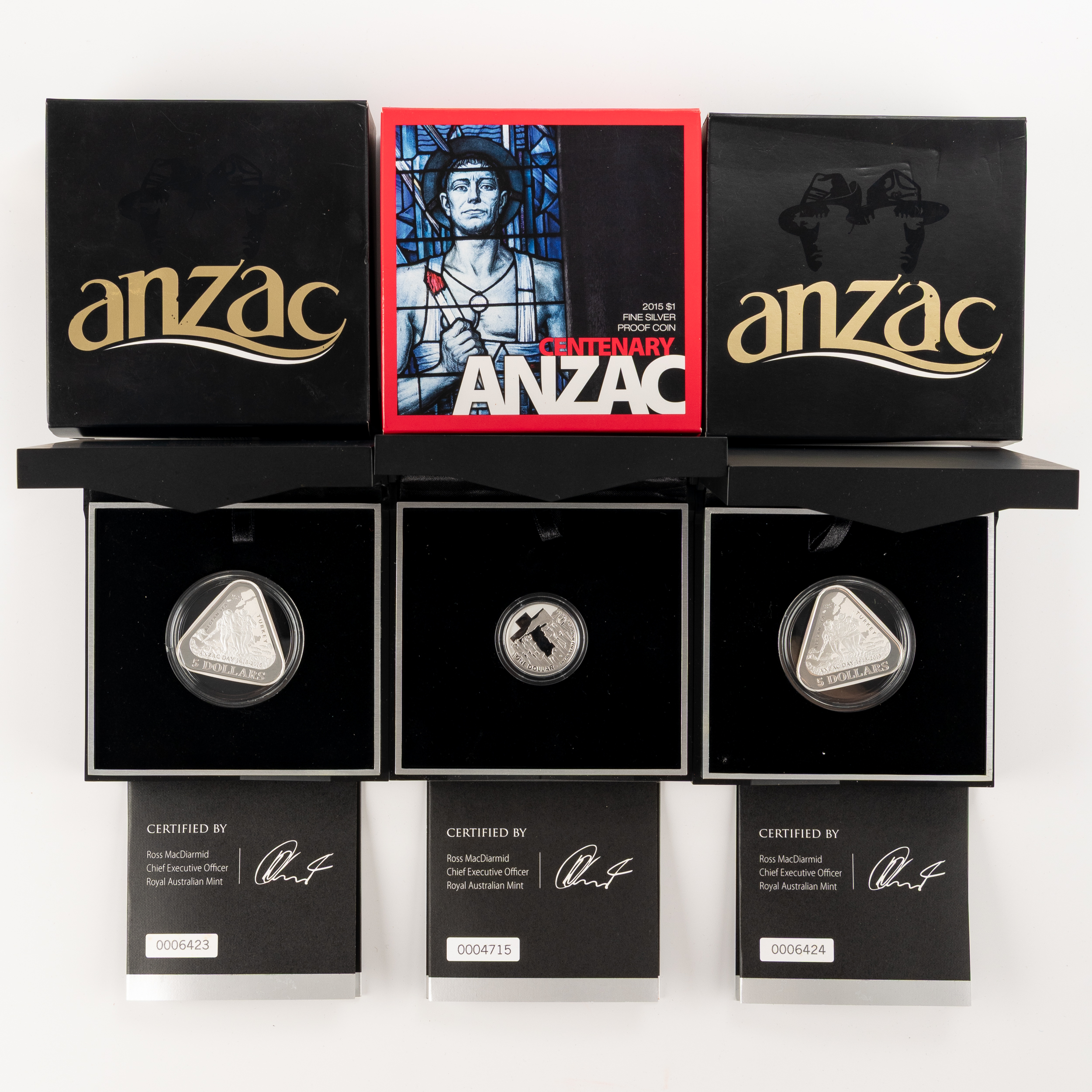 Elizabeth II, RAM - ANZAC Centenary, One Dollar - Five Dollars, 2015, FDC