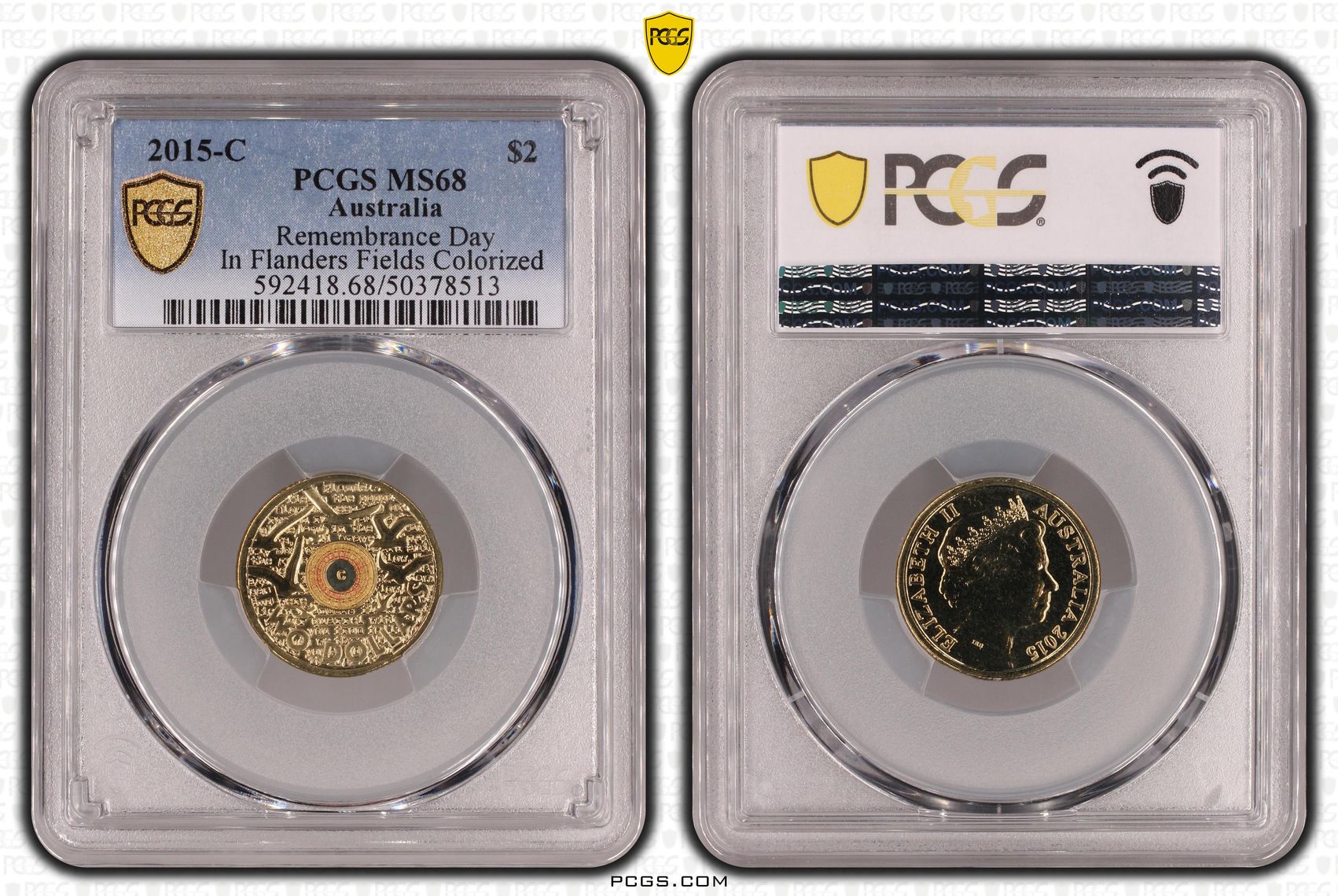 Remembrance Day-In Flanders Fields Colorized , Two Dollar, 2015-C, PCGS MS68