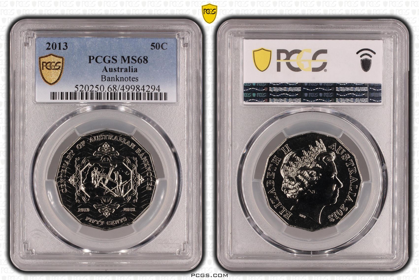 119 · Banknotes , Fifty Cent, 2013, PCGS MS68
