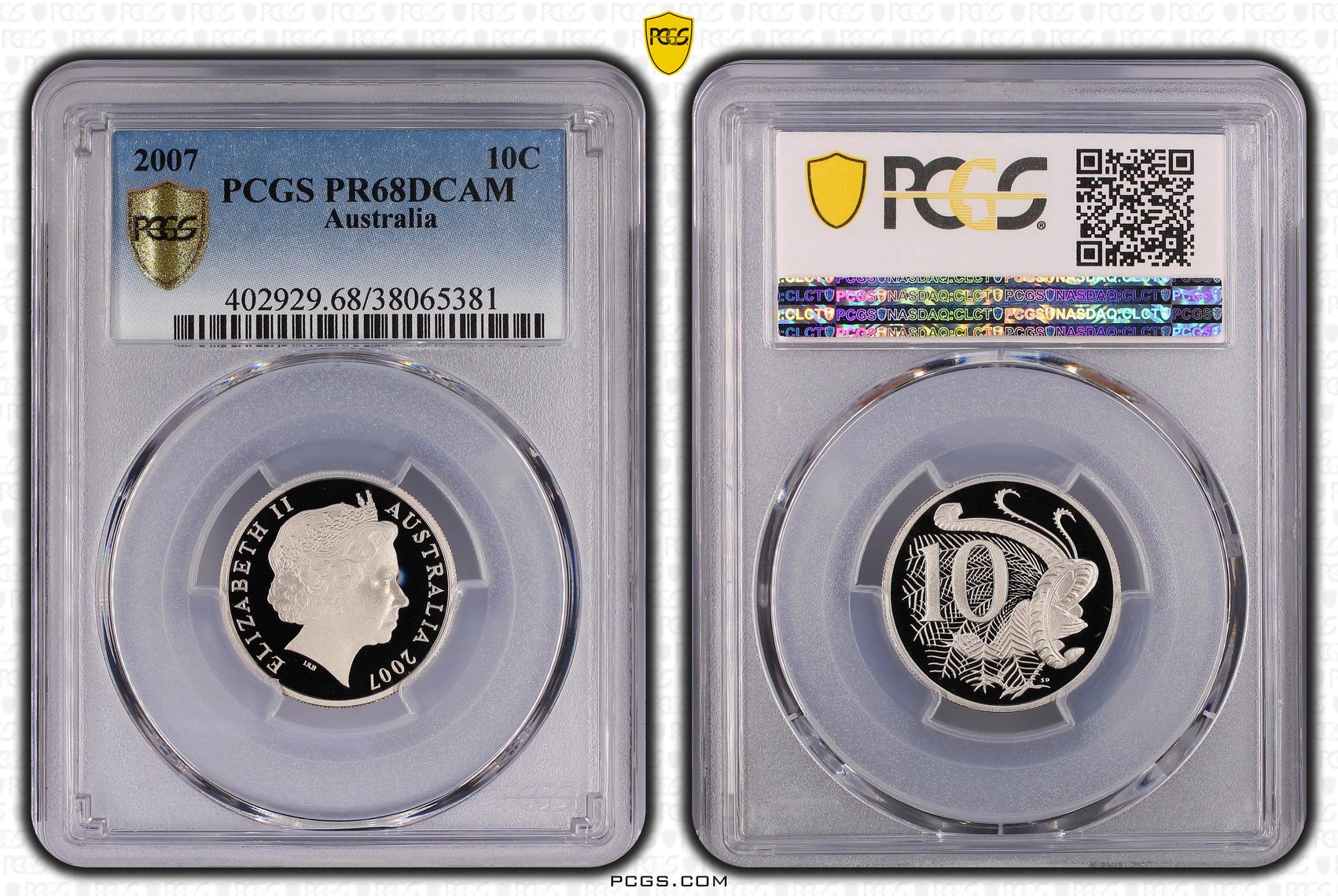 Elizabeth II, Ten Cent, 2007, PCGS PR68DCAM