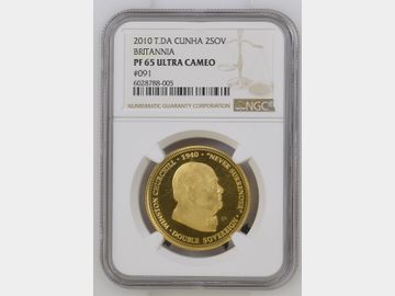 2010 TDC 2 SOVEREIGN CHURCHILL GOLD COIN PF65 ULTRA CAMEO TOP POP!