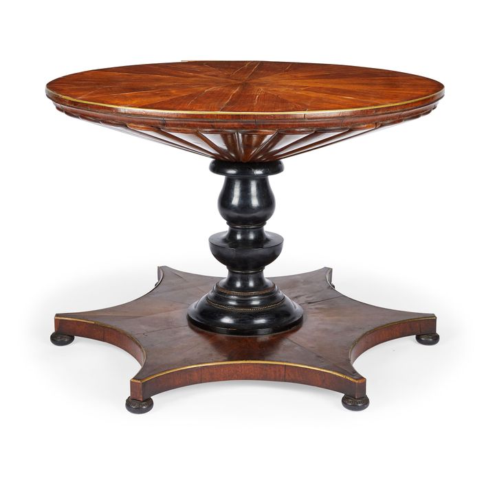 An early 19th century Russian Empire mahogany and brass inlaid centre table