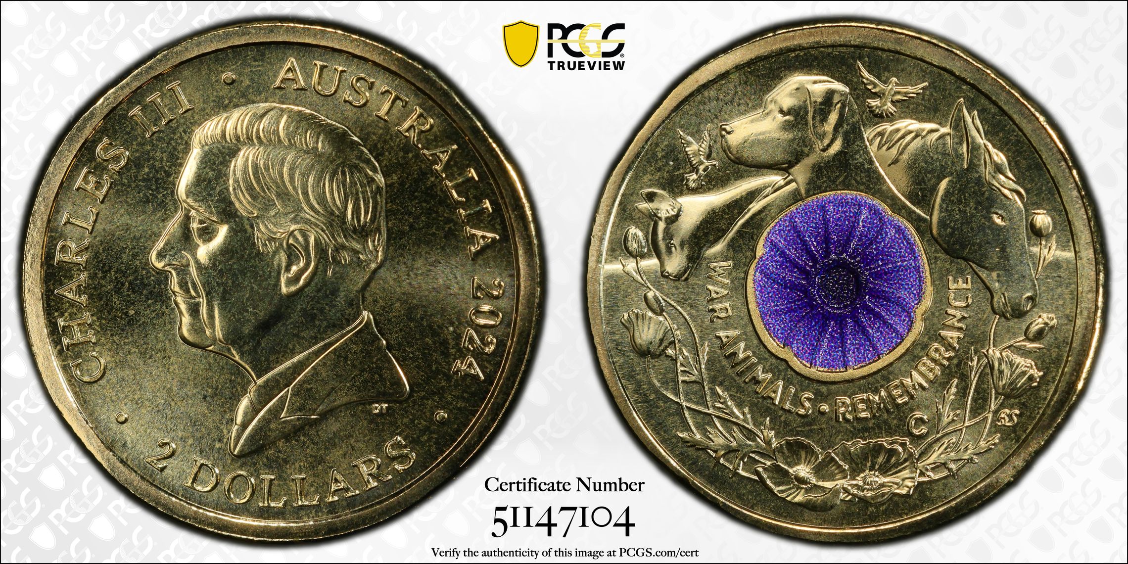 War Animal Remembrance Colorized, Two Dollar, 2024-C, PCGS MS69