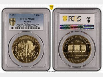 2022 AUSTRIA VIENNA PHILHARMONIC 100 EURO COIN MS70