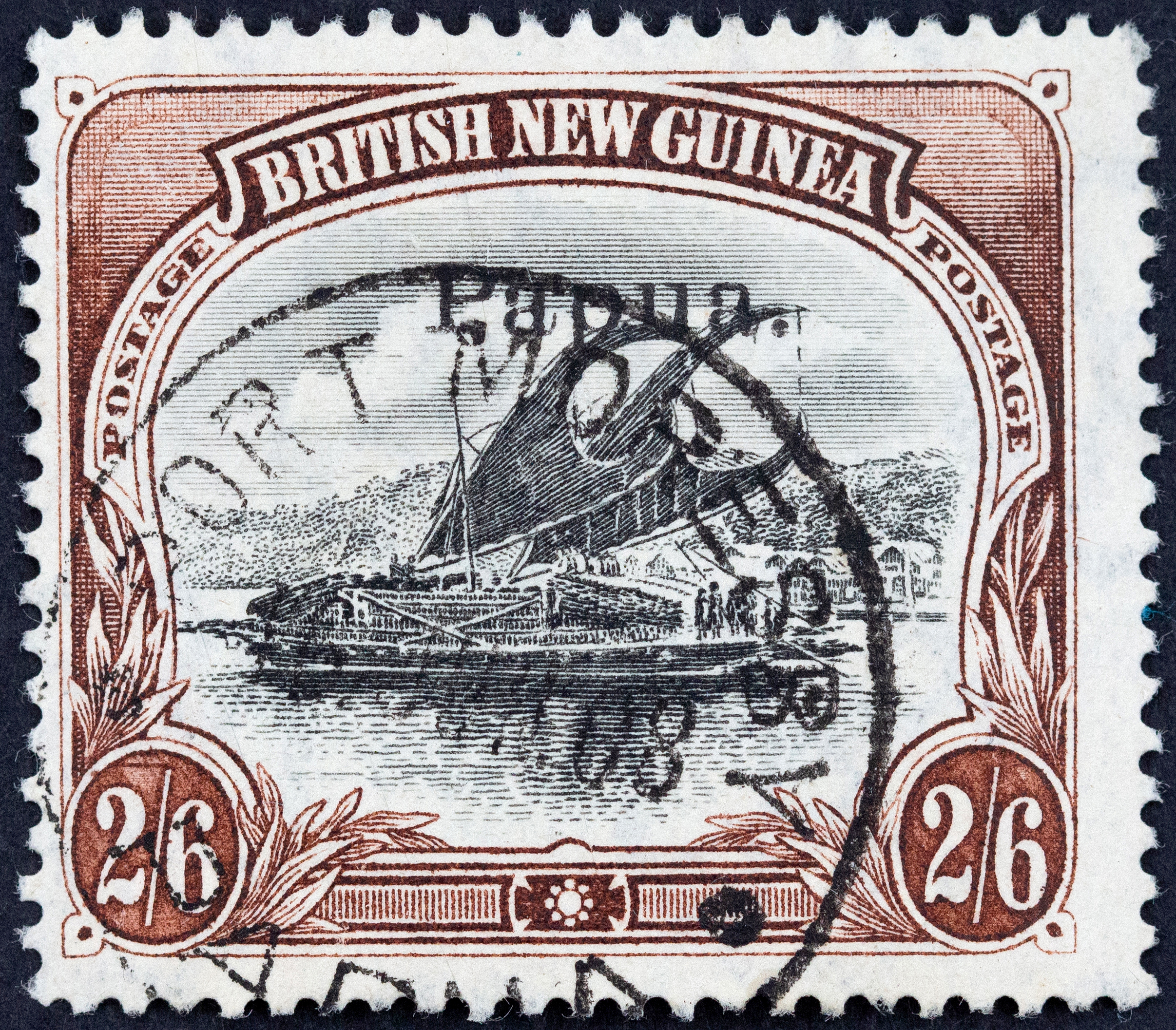 Lakatois, Small Papua Overprint, Two Shillings & Sixpence, Black & Brown, 1906, FU