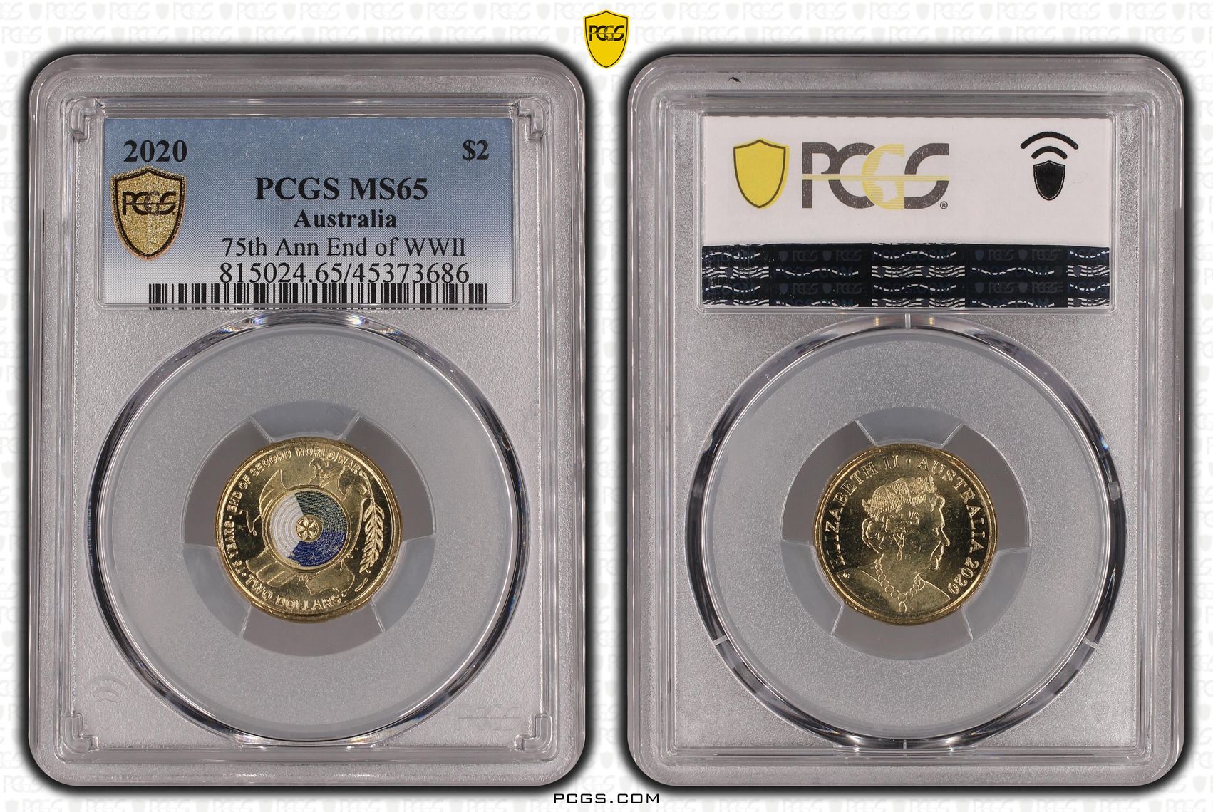 Elizabeth II, 75th Ann End of WWII, Two Dollar, 2020, PCGS MS65