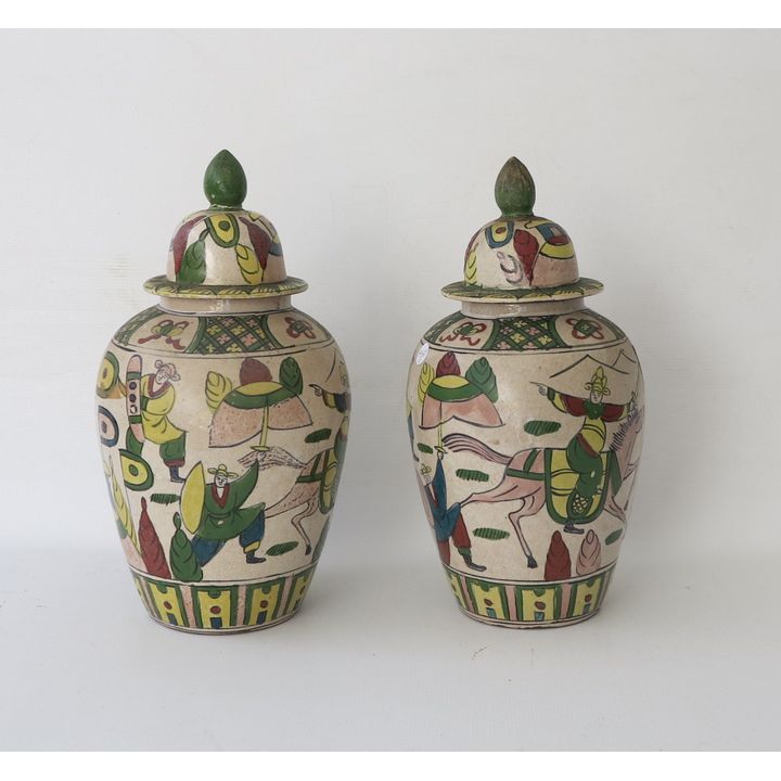 NEAR PAIR OF ORIENTAL PORCELAIN VASES AND COVERS