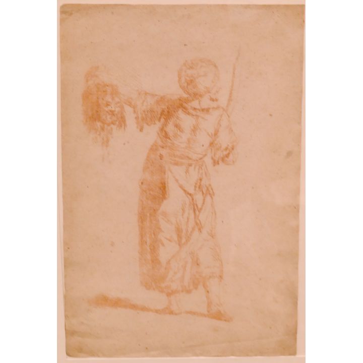 European 17th Century Decapitation Conte Crayon Drawing Framed- 23x17''