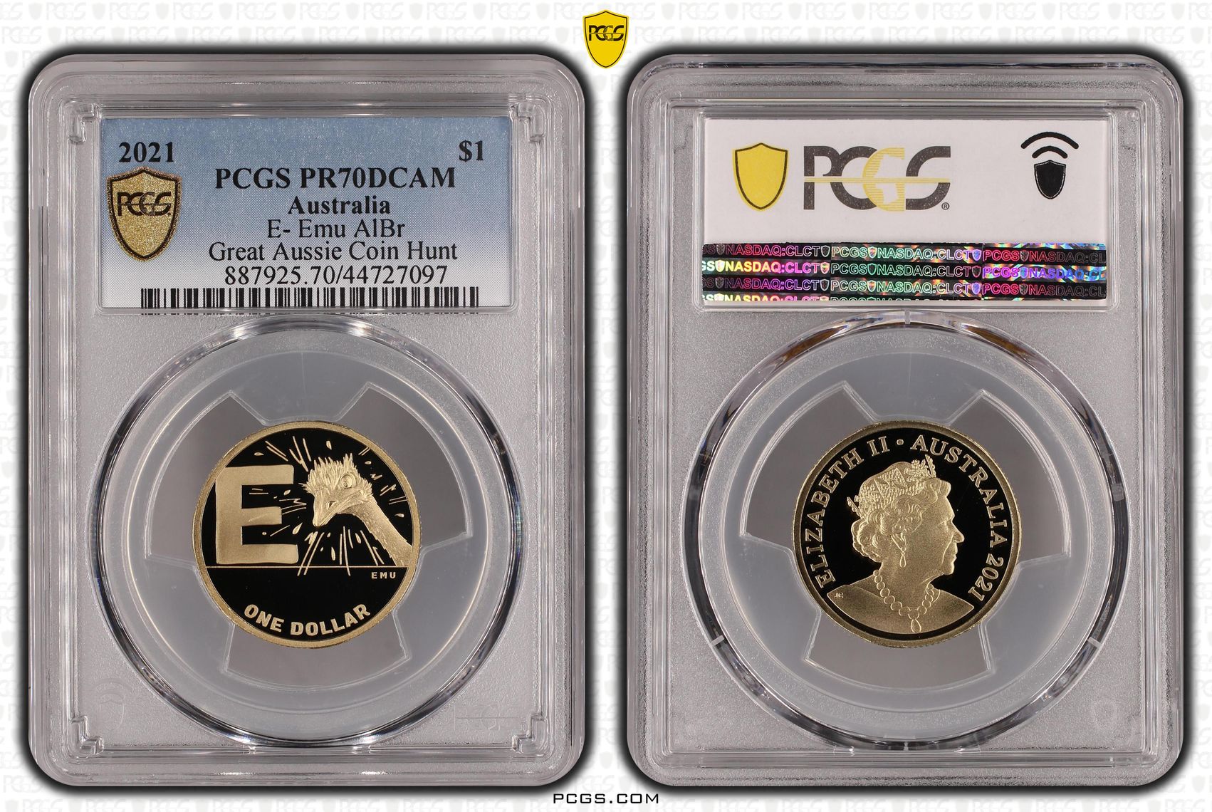 Elizabeth II, E- Emu AlBr, POP 19/0, One Dollar, 2021, PCGS PR 70DCAM