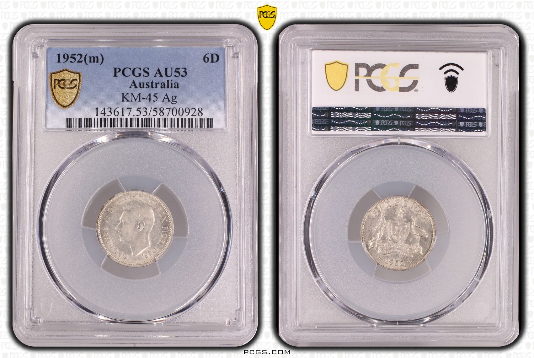 George VI, Sixpence, 1952(m), PCGS AU53