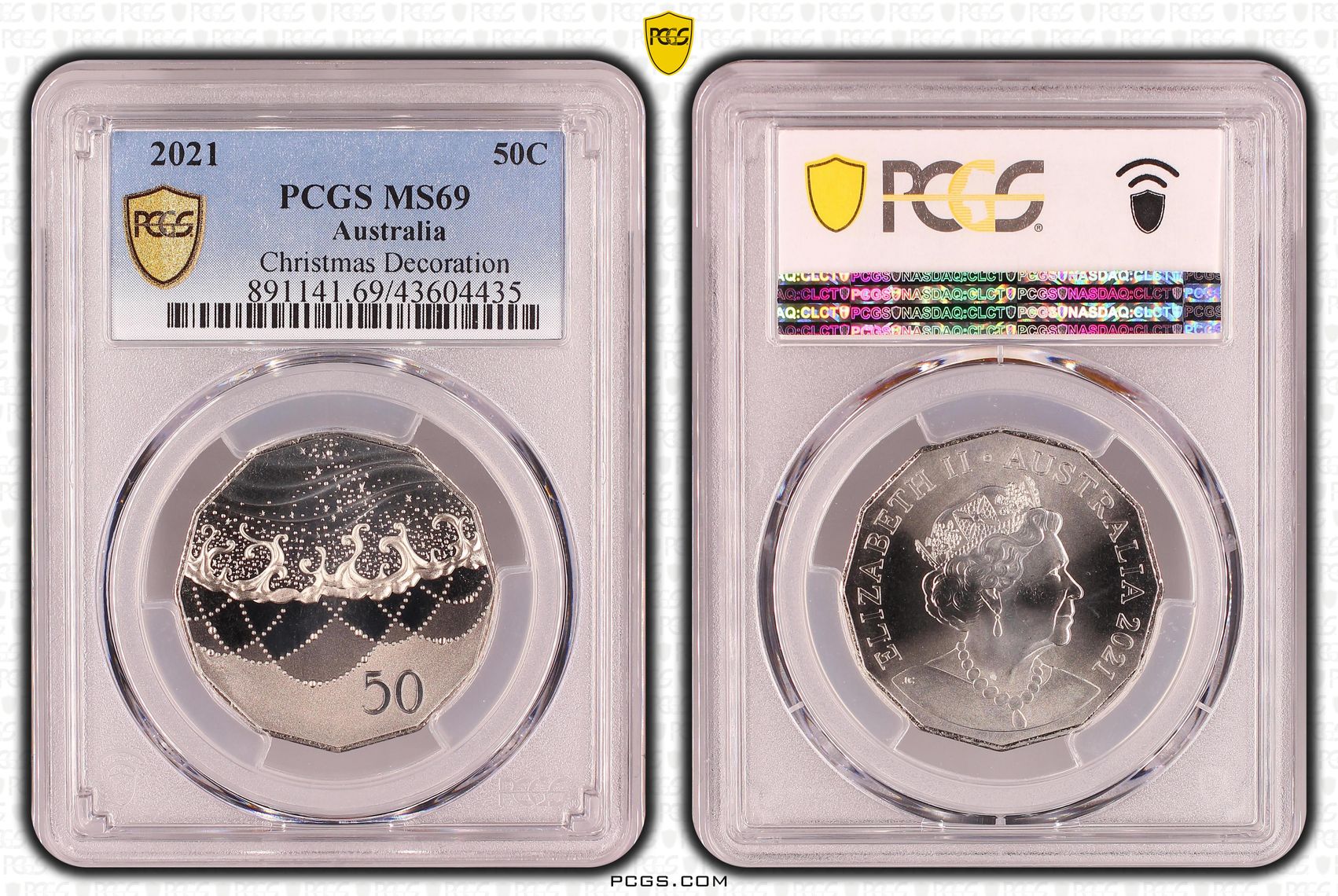 2021 Australia Fifty Cent, 50c Christmas Decoration PCGS - MS69 POP 21/0 -435