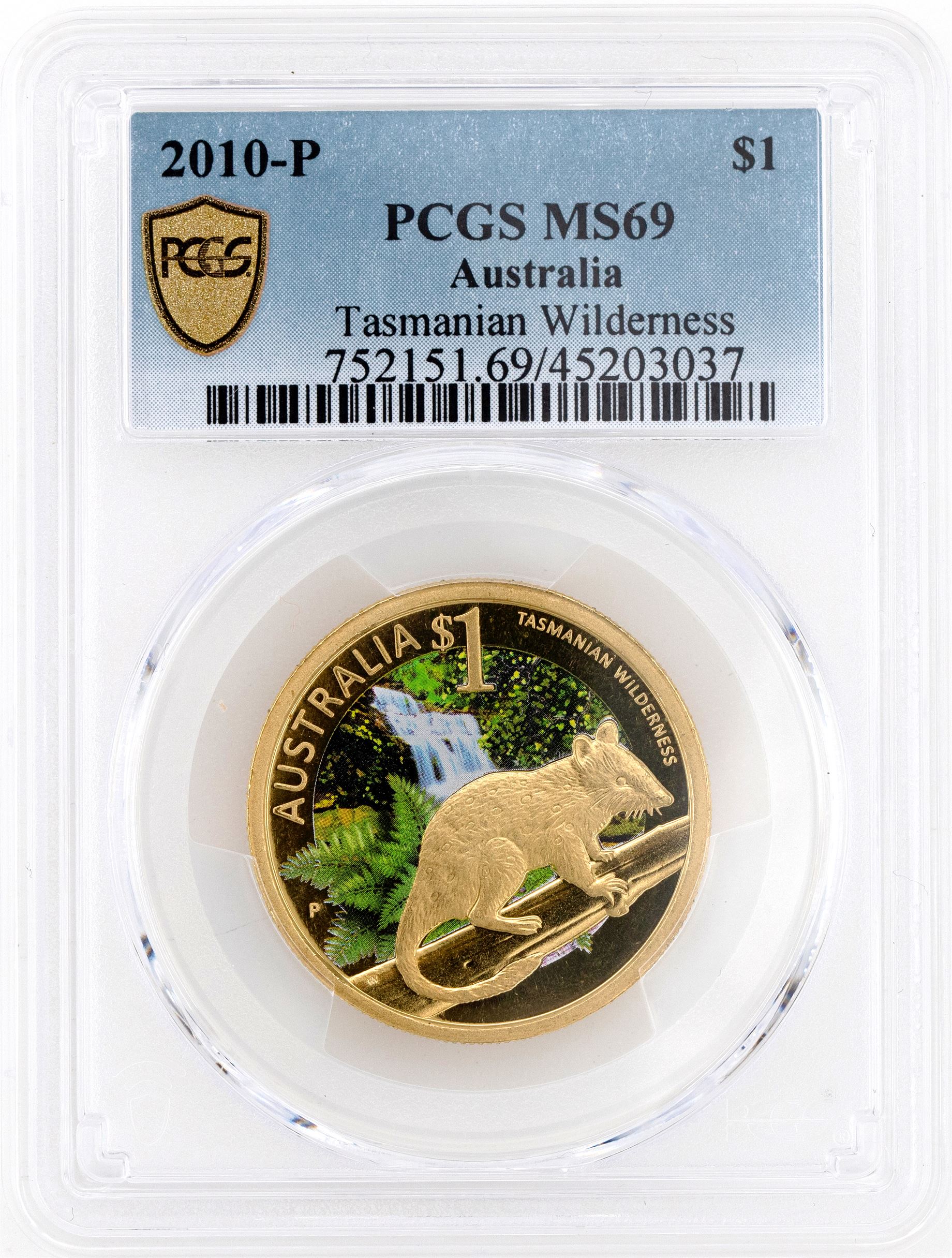 2010-P Australia One Dollar, $1 Tasmanian Wilderness PCGS - MS69 POP 4/0 -037