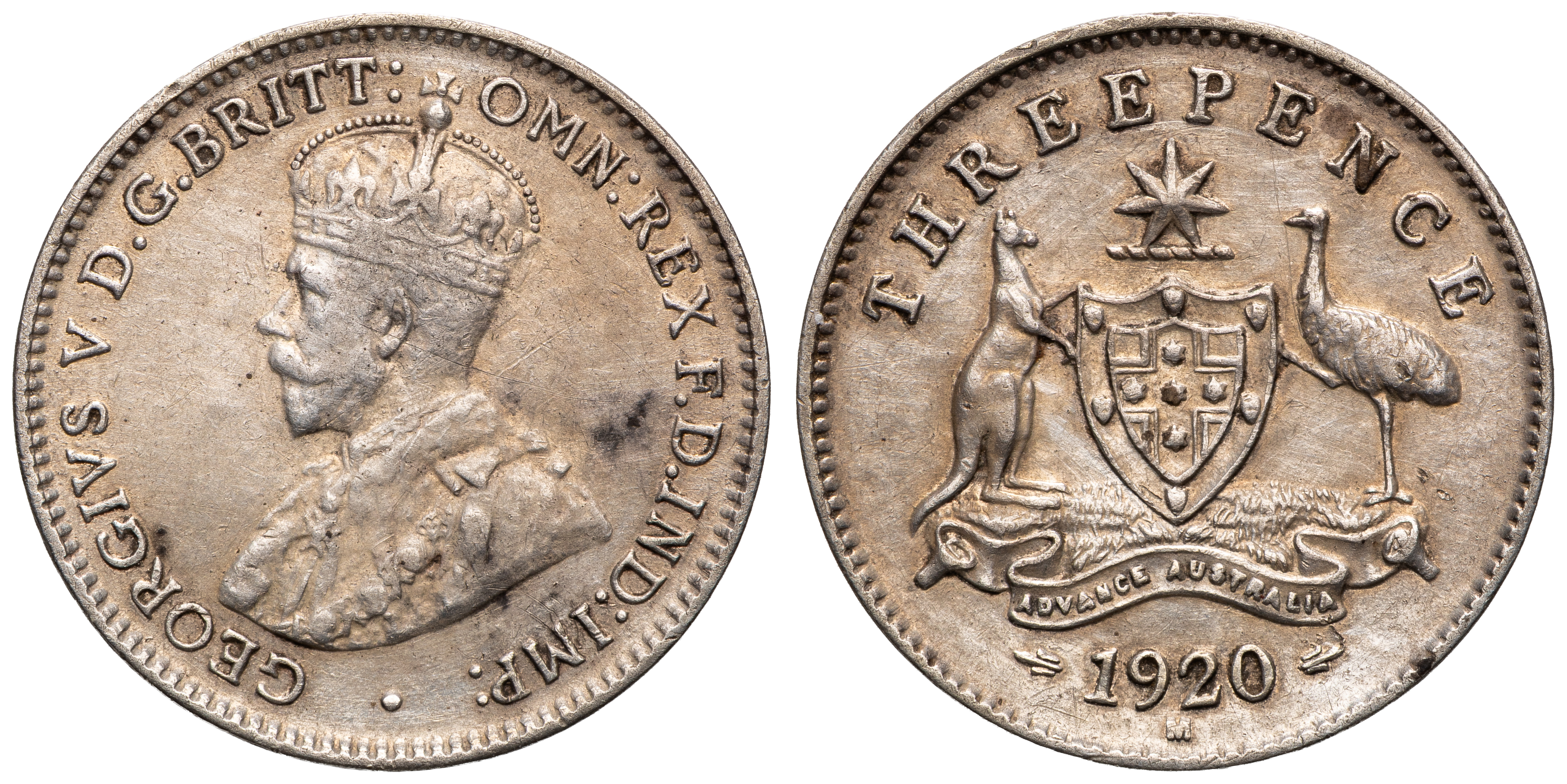 George V, Threepence, 1920-M, aVF