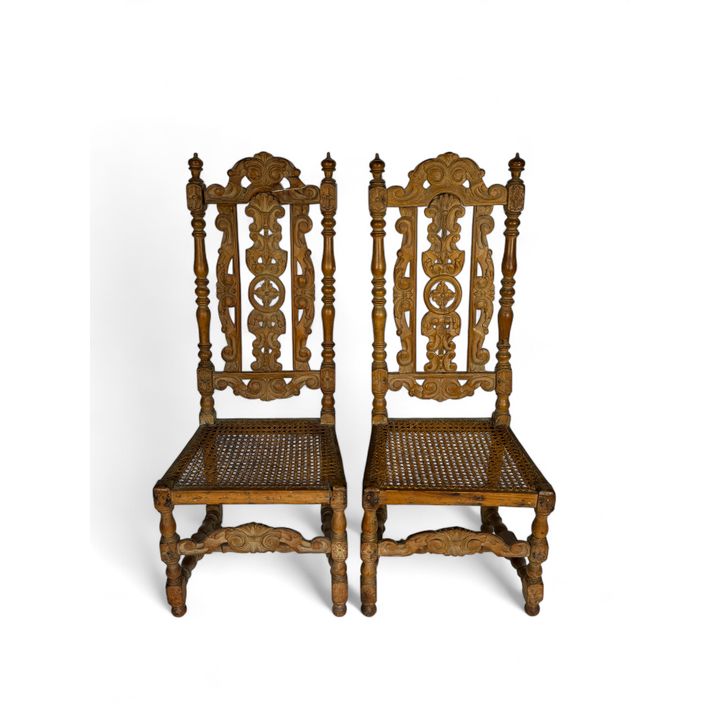 A pair of 17th century stripped beech side chairs in the Carolean style