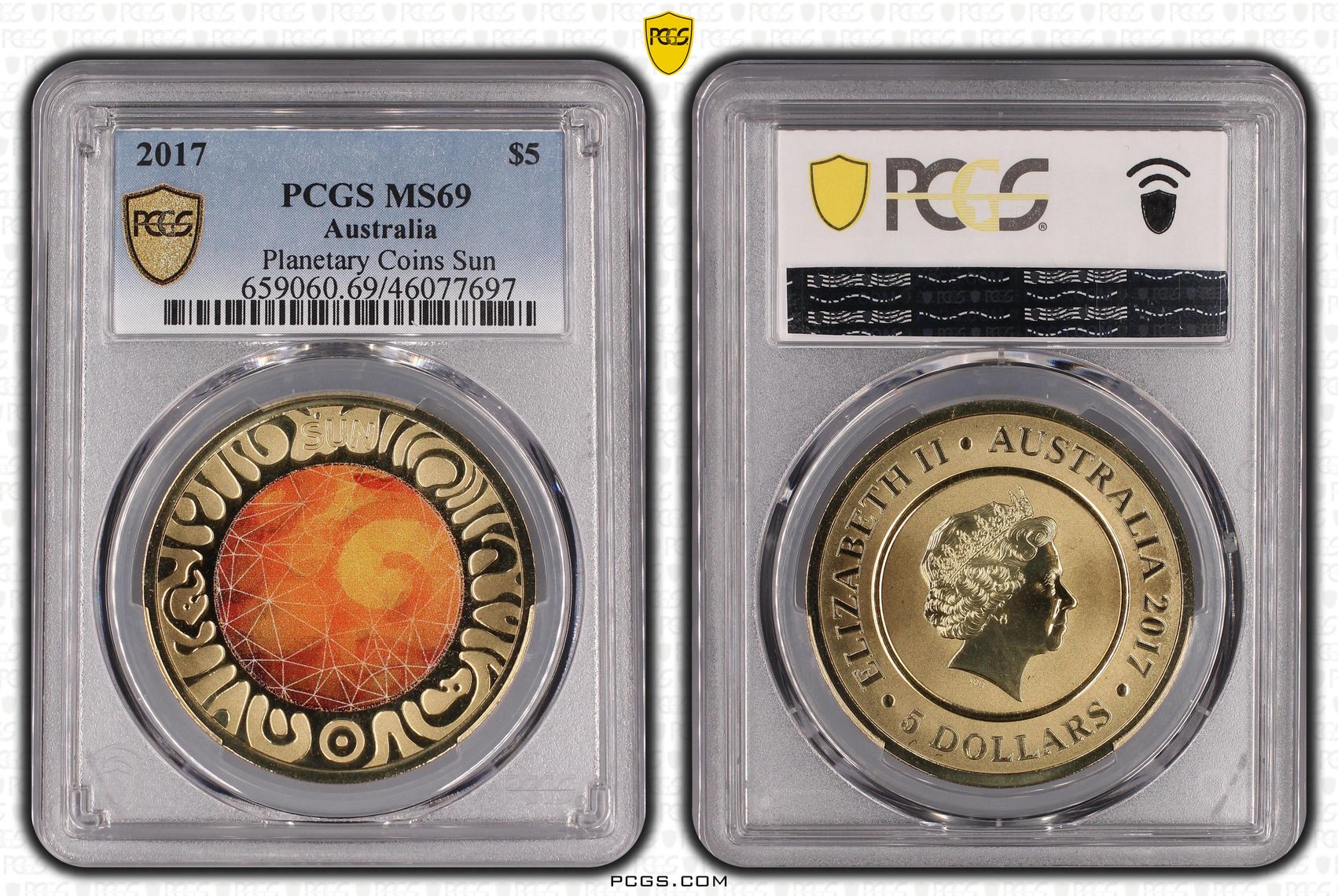 Elizabeth II, Planetary Set- Sun, Five Dollar, 2017, PCGS MS 69