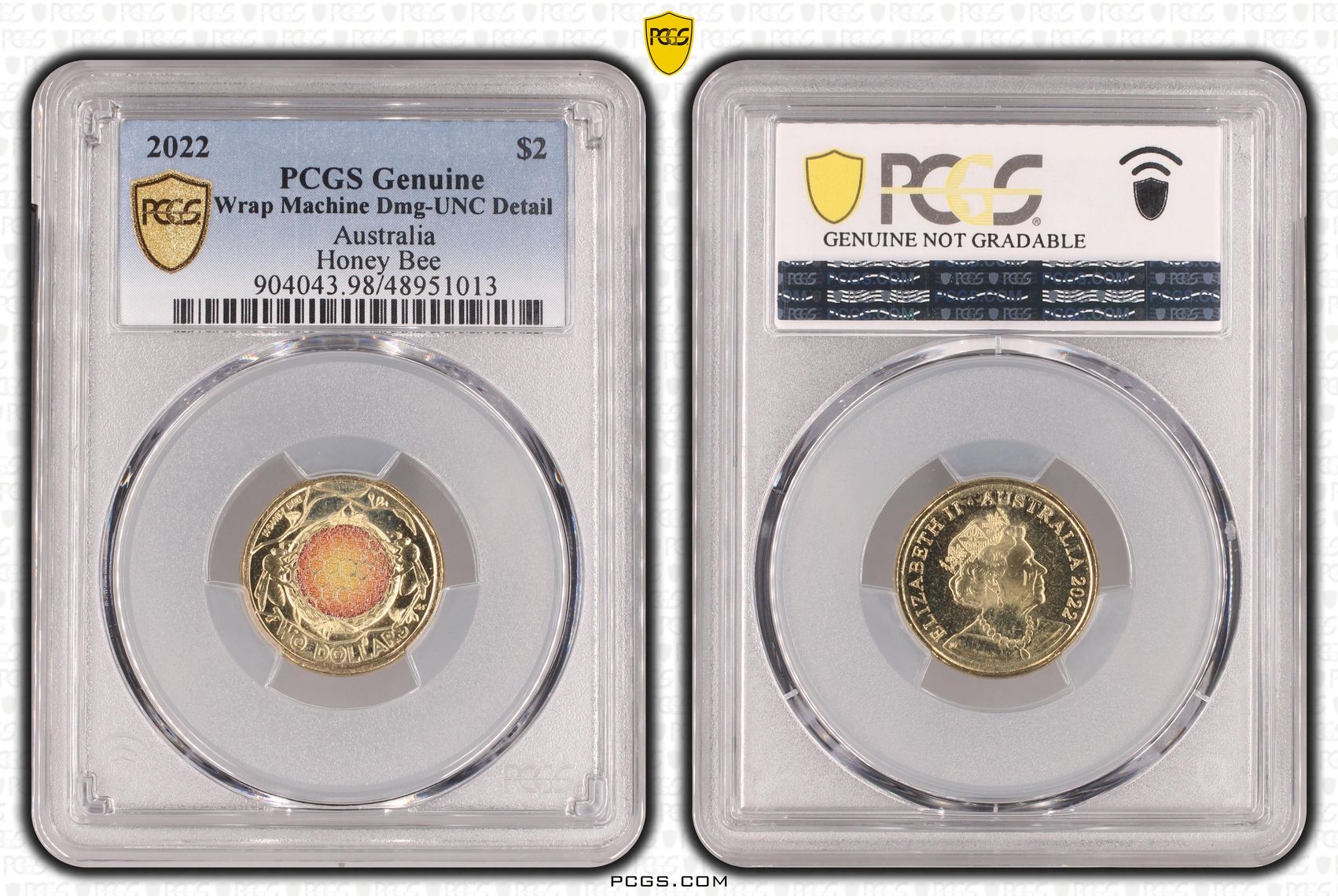 Elizabeth II, Honey Bee Colorized, Two Dollar, 2022, PCGS Genuine - UNC Details (98 - Damage)