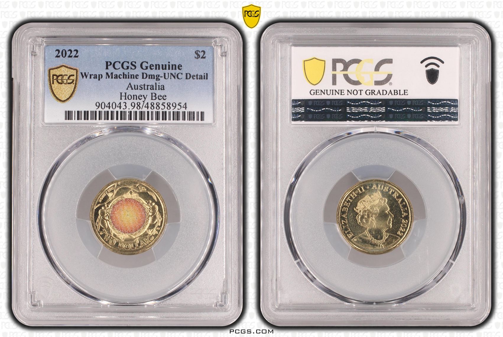 Australia, Wrap Machine Dmg-UNC Detail, Two Dollar, 2022, PCGS Genuine UNC Details (98 - Damage)
