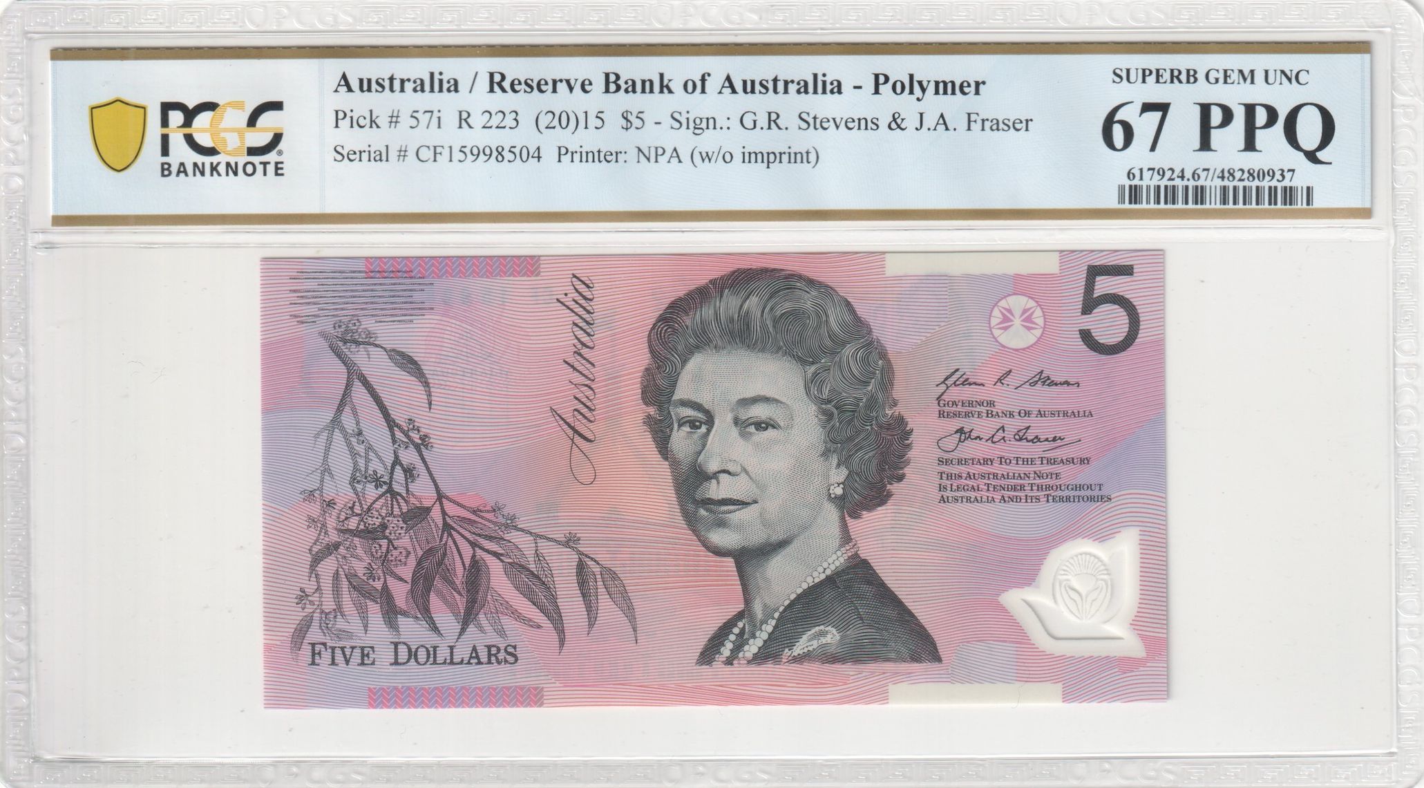 Stevens/Fraser, Five Dollar, 2015, PCGS Superb Gem UNC 67 PPQ