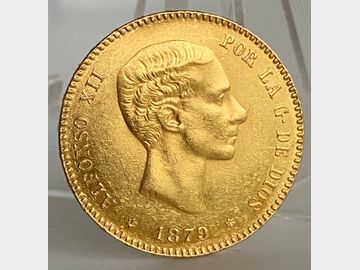 1879 SPANISH ALFONSO XII GOLD 25 PESETA'S COIN