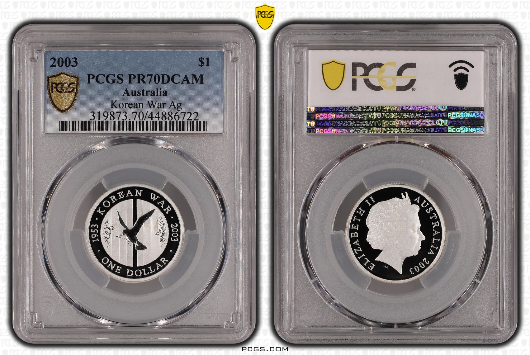 2003 Australia One Dollar, $1 Korean War Ag PCGS - PR70DCAM POP 7/0 -722
