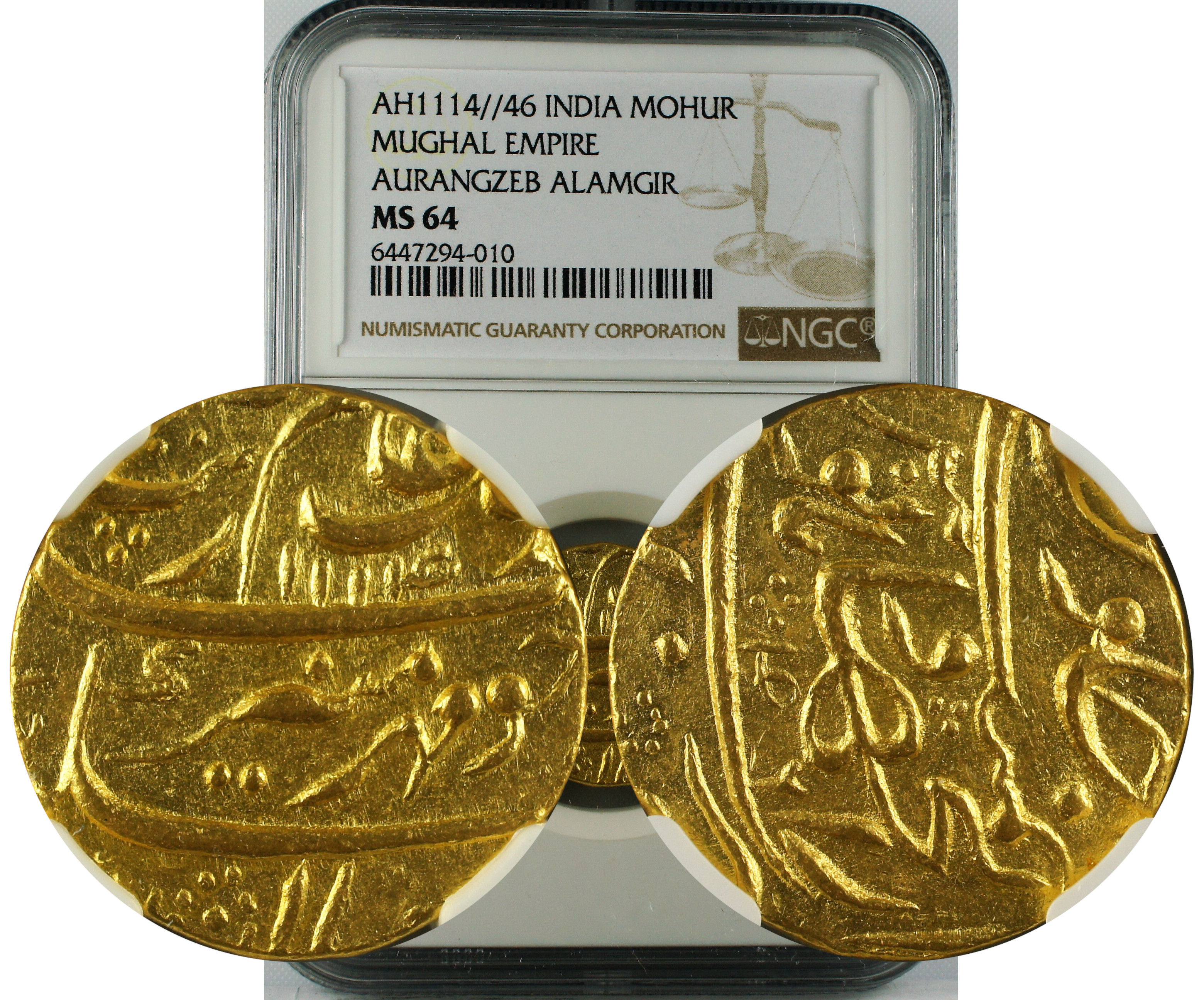 AH 1114//46 INDIA MOHUR MUGHAL-AURANGZEB MS64