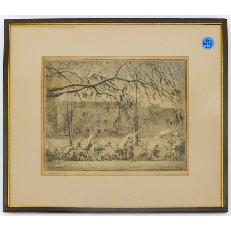 Alfred Schroff ''Quadrangle Gerlinger Hall'' Etching Framed