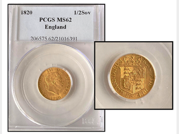 1820 GEORGE III HALF SOVEREIGN MS62