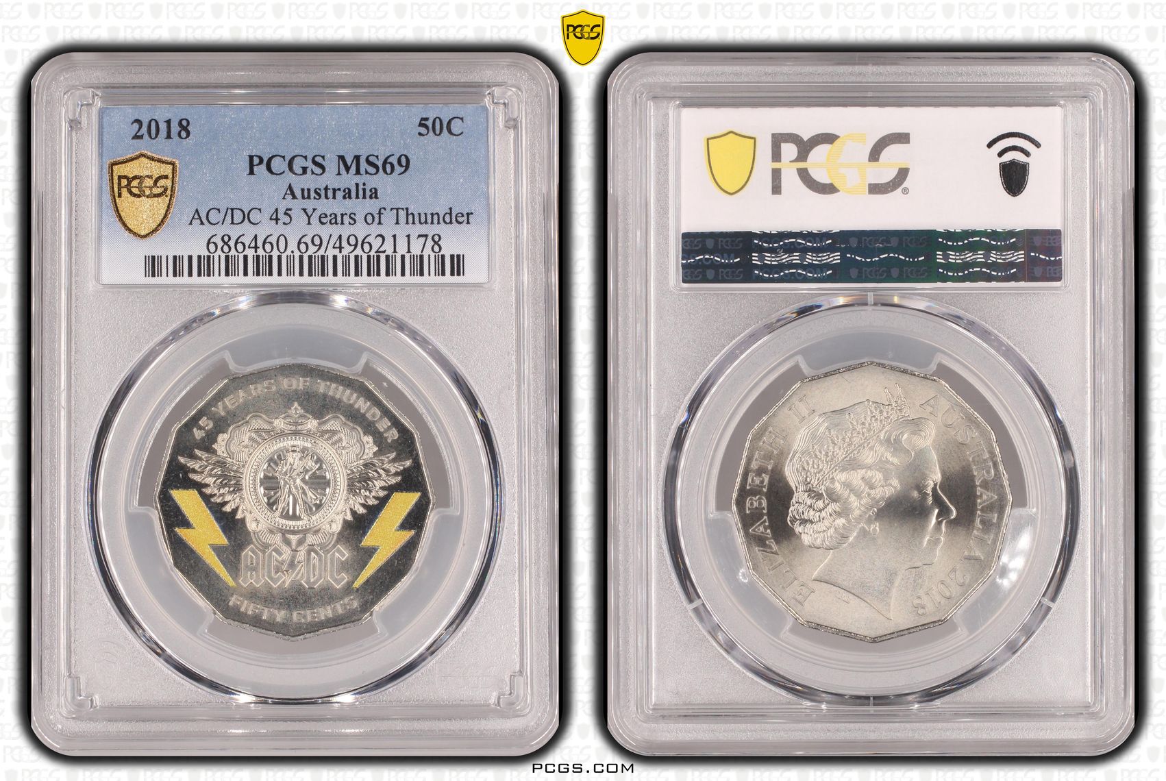 AC/DC 45 Years of Thunder , Fifty Cent, 2018, PCGS MS69