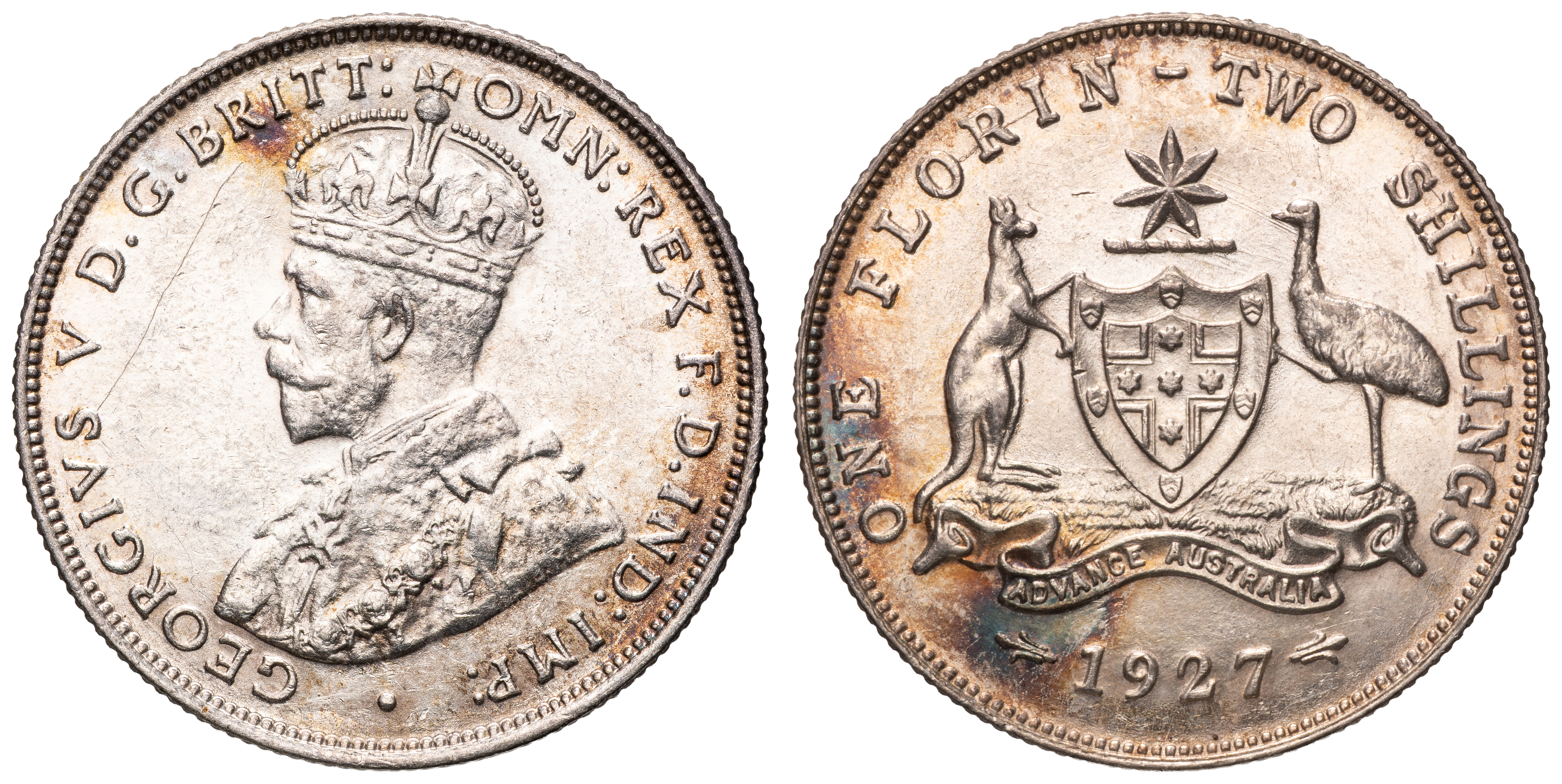 George V, Coat of Arms, Florin, 1927, aUNC