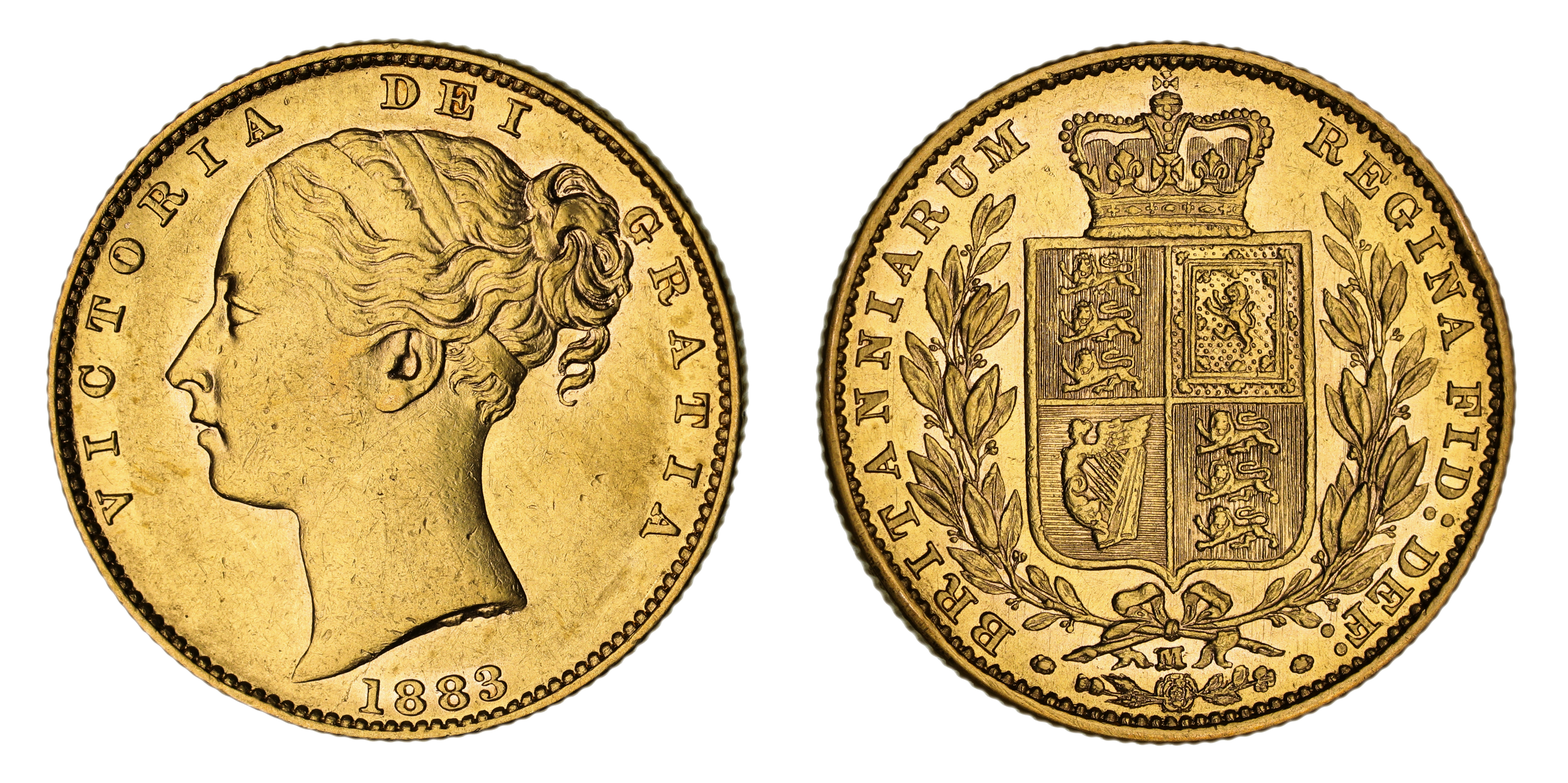 Victoria, Shield Reverse - Melbourne Mint - Young, Sovereign, 1883, aUNC