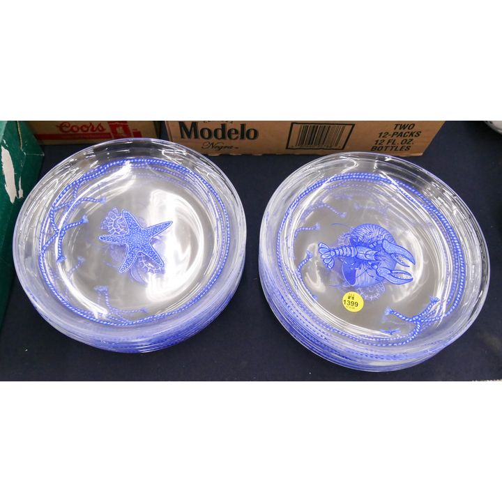 Set 12pc Lynn Chase Enameled Sealife Glass Plates- 8''