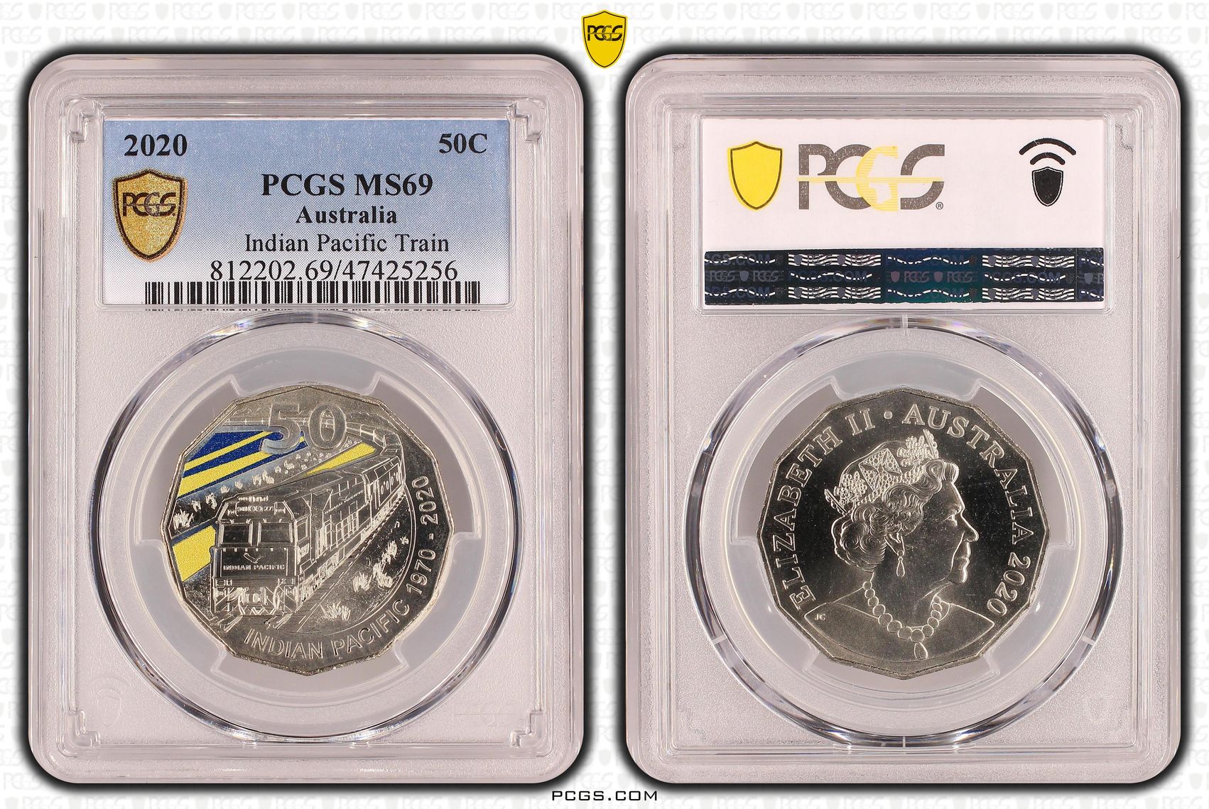 Indian Pacific Train, Fifty Cent, 2020, PCGS MS 69