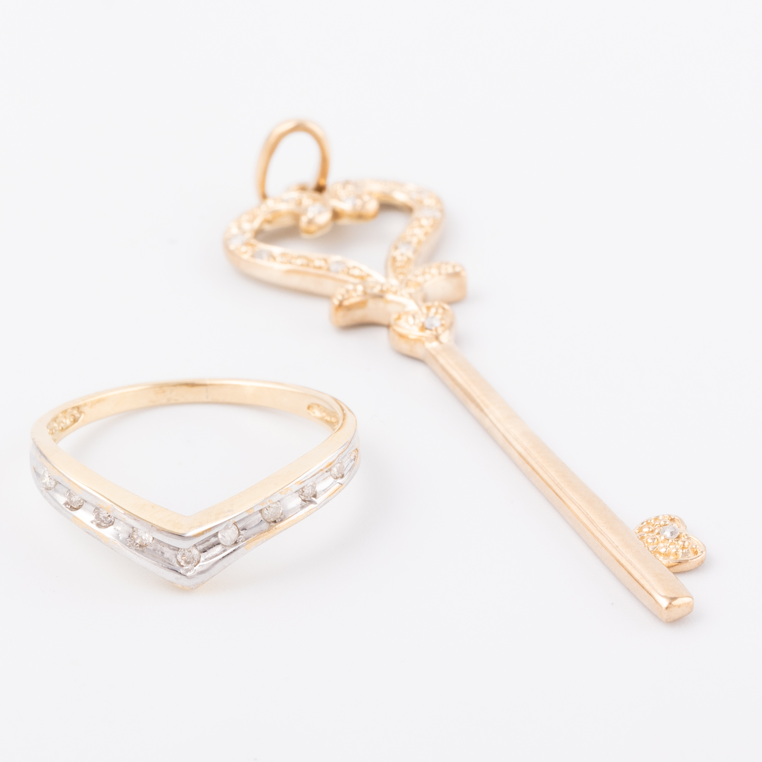 Diamond Ring & Key Pendant in 9ct Gold