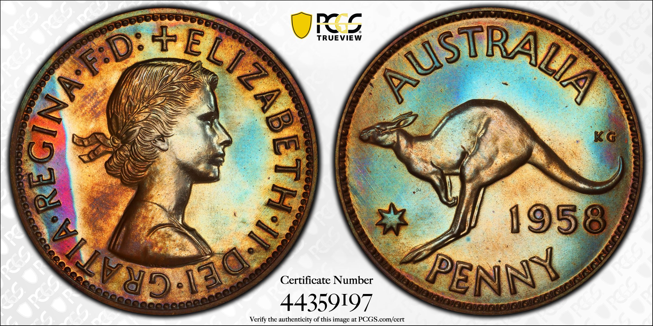 1958 Australia Penny 1D Proof PCGS - PR65BN -197