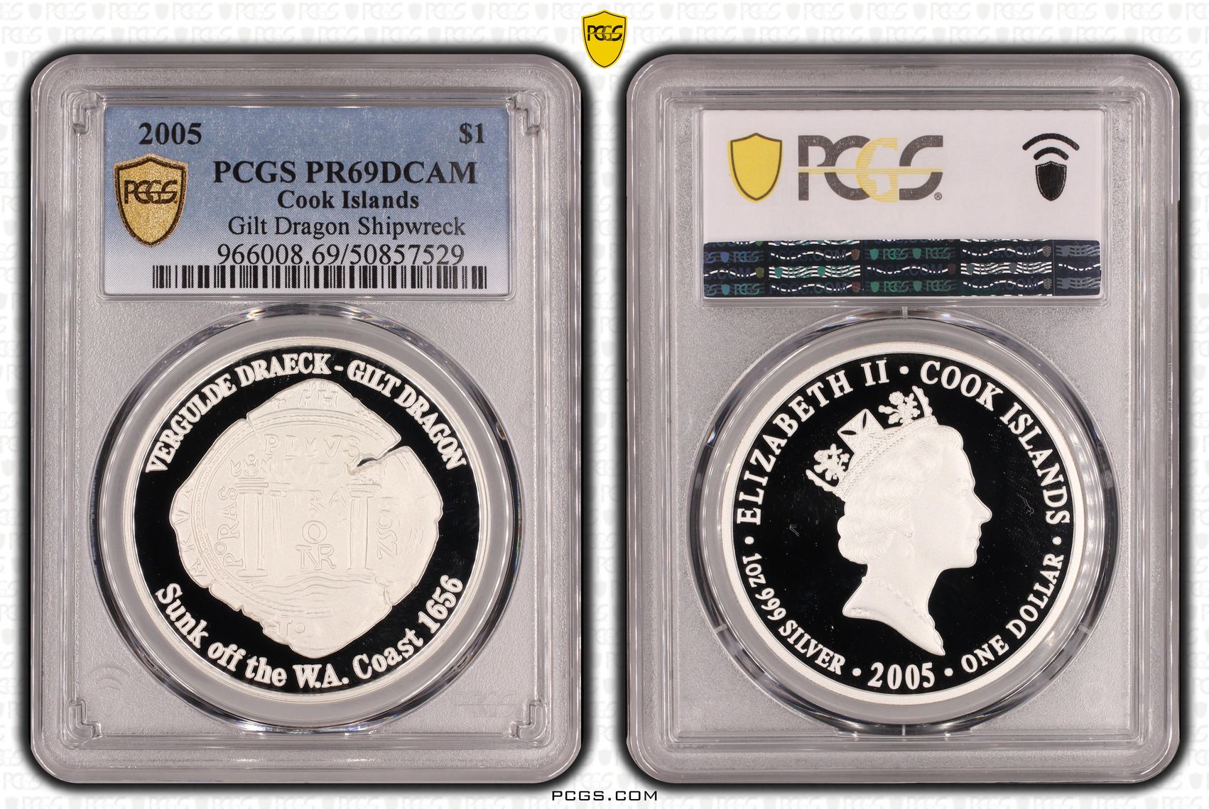 Cook Islands, Gilt Dragon Shipwreck POP 1/0, One Dollar, 2005, PCGS PR69DCAM