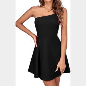 ROOSCIER WOMEN'S ONE SHOULDER SPAGHETTI STRAP SLEEVELESS FLARED SKATER SWING MINI DRESS (DARK PURPLE - S)
