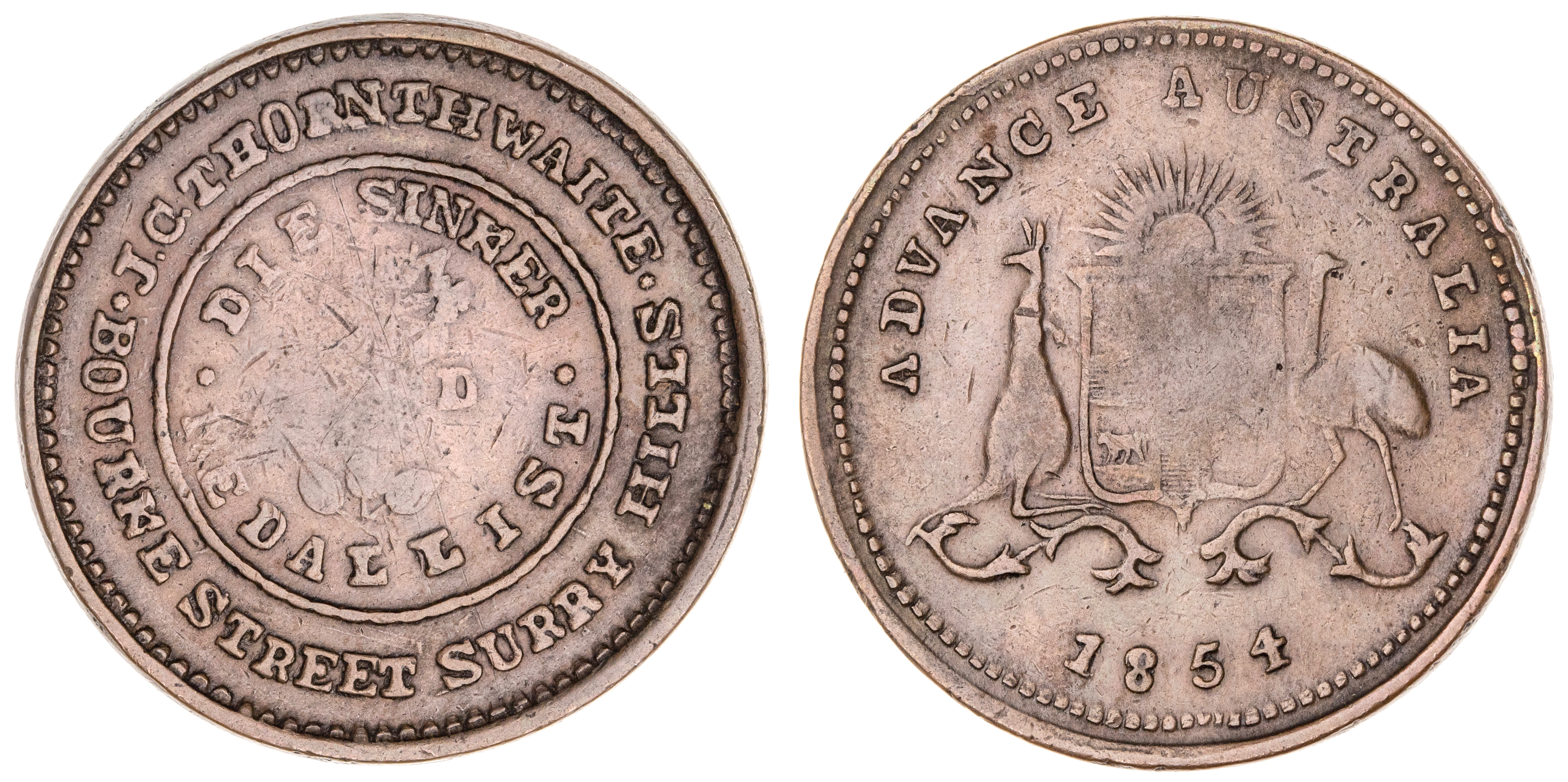 Sydney, New South Wales, J. C. Thornthwaite, Penny, 1854, aVF