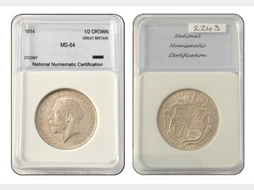 1914 KING GEORGE V SILVER HALF CROWN MS64