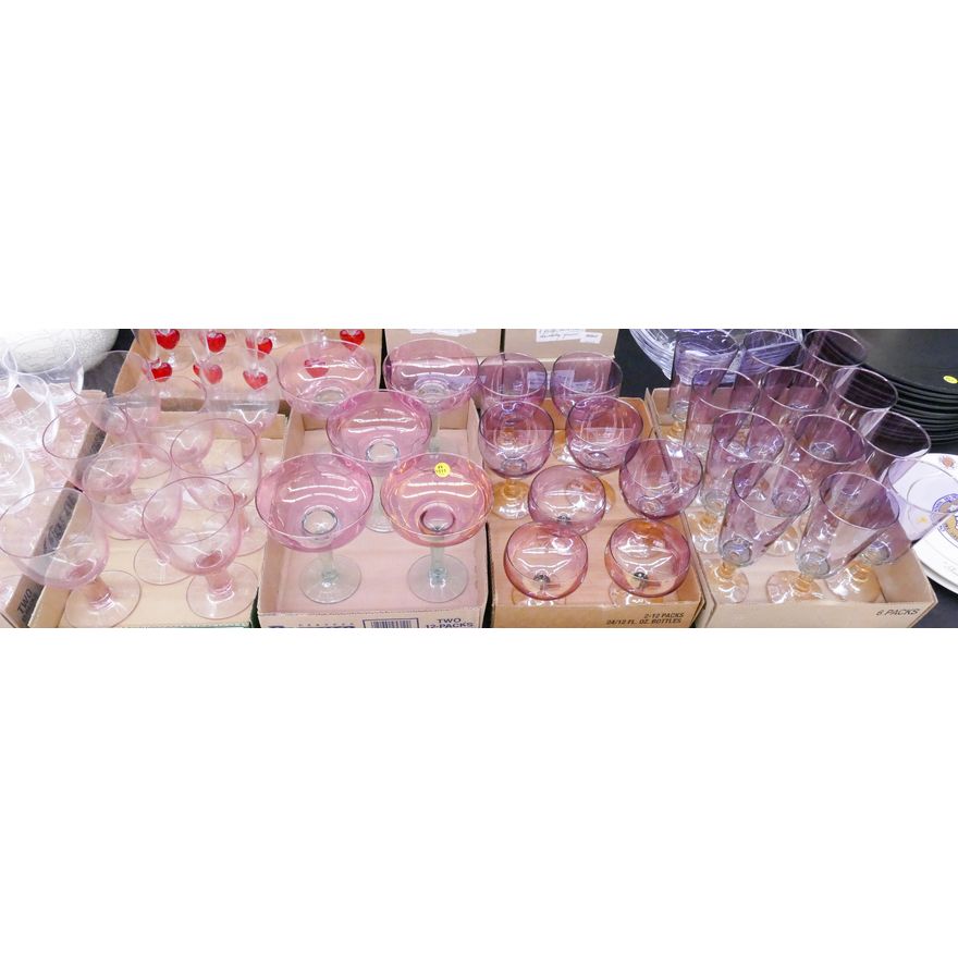4 Boxes Pink Glass Stemware