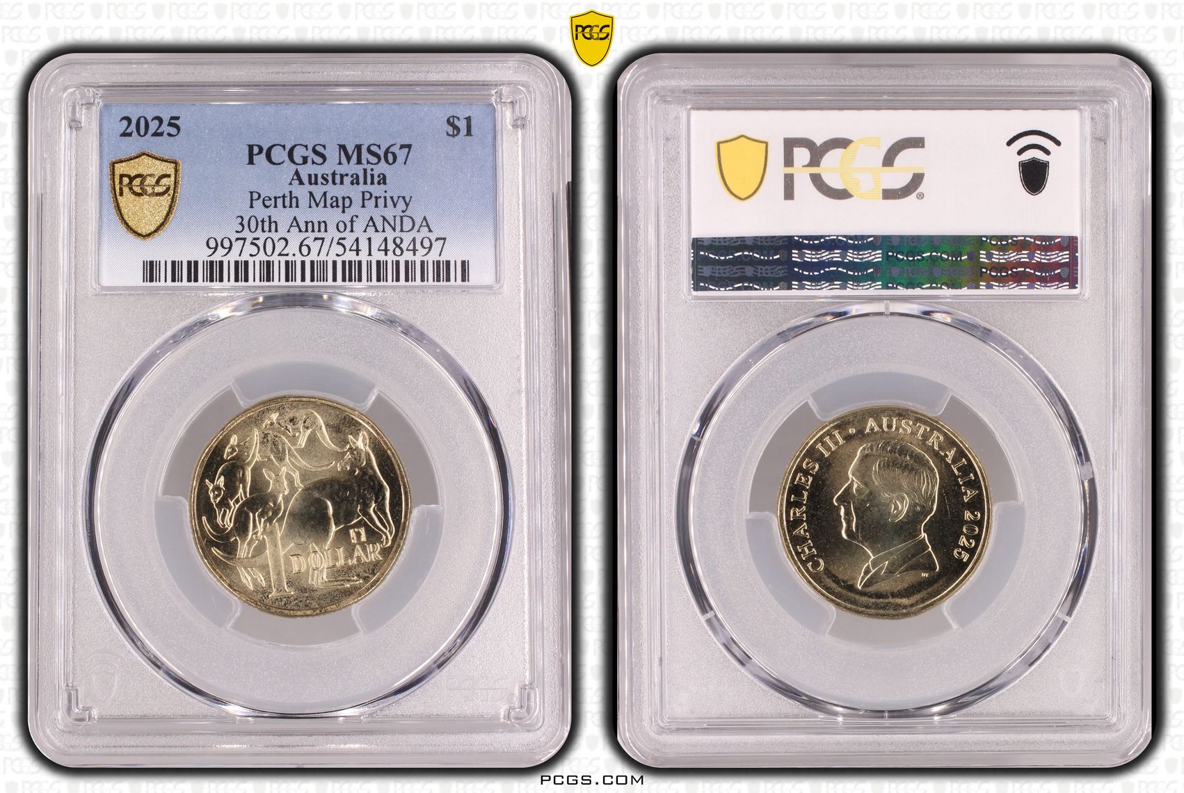 Perth Map Privy 30th Ann of ANDA, One Dollar, 2025, PCGS MS67