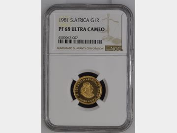 1981 SOUTH AFRICA GOLD 1 RAND PF68 (HALF SOVEREIGN SIZE)
