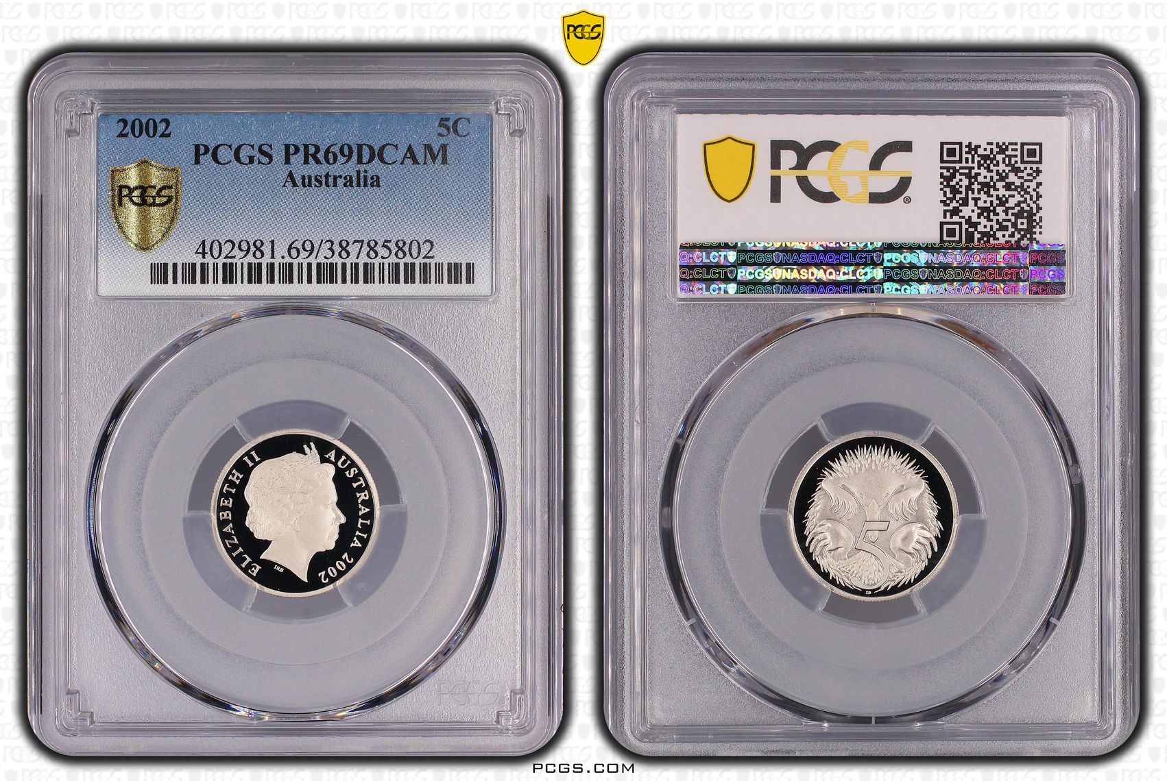 Elizabeth II, Five Cent, 2002, PCGS PR69DCAM