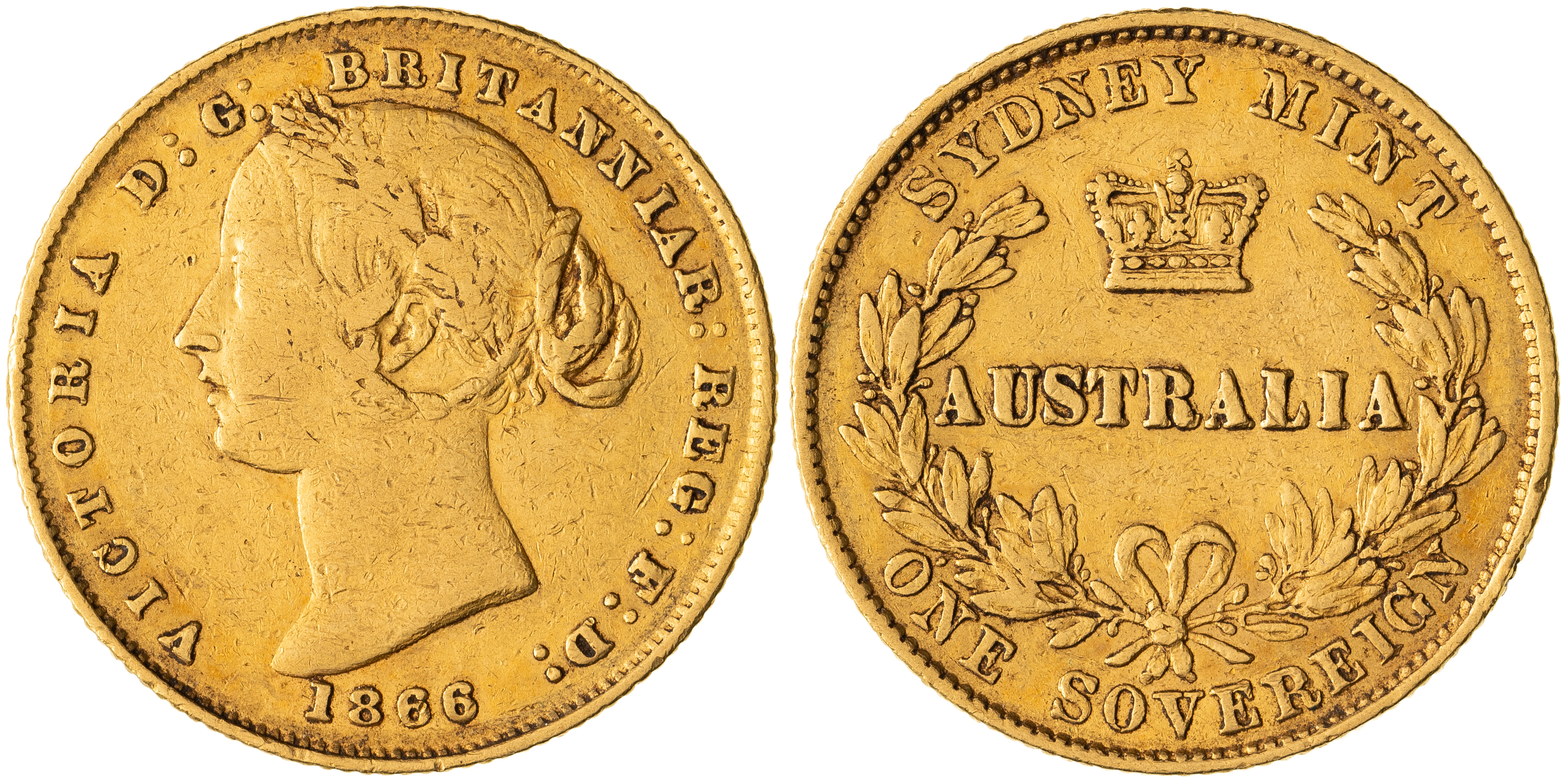 Victoria, Sydney Mint Reverse - Type II, Sovereign, 1866, Fine