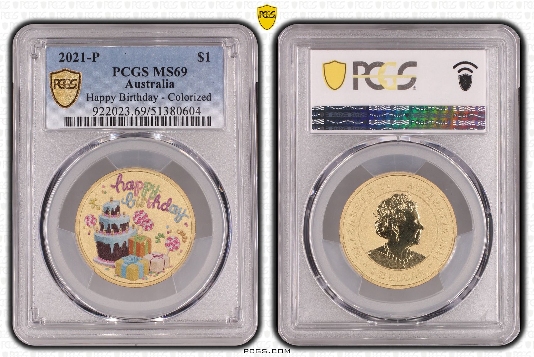 Happy Birthday - Colorized, POP 8/0, One Dollar, 2021-P, PCGS MS69