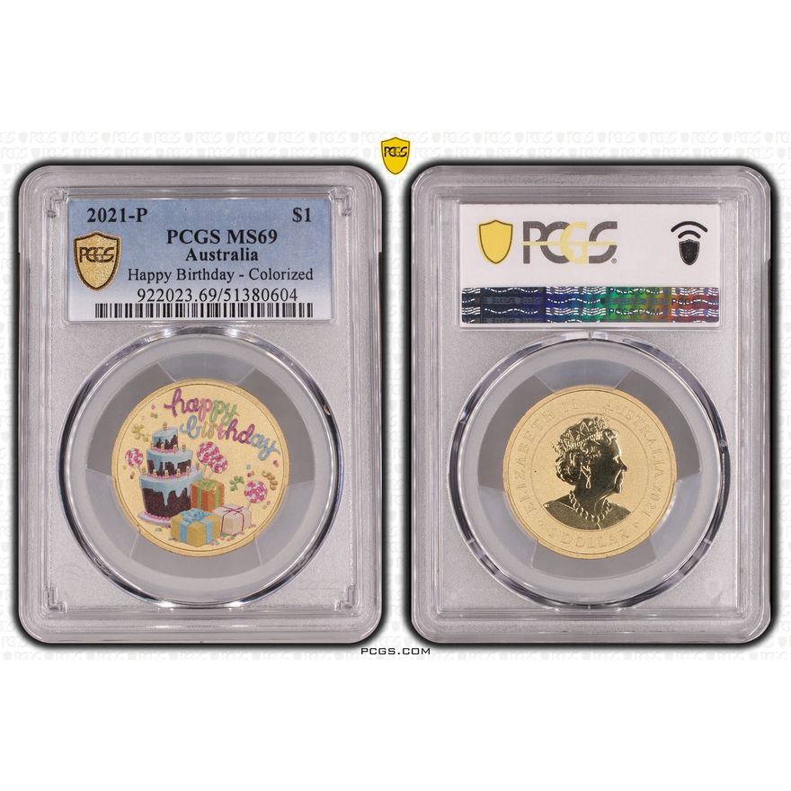Happy Birthday - Colorized, POP 8/0, One Dollar, 2021-P, PCGS MS69