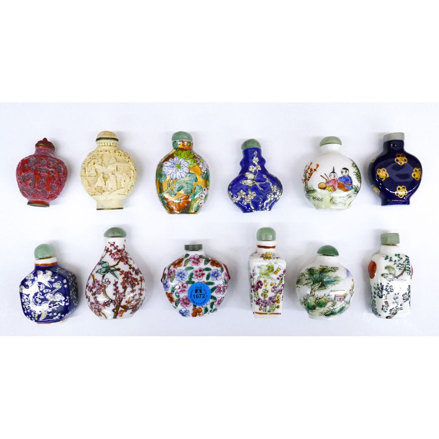 12pc Chinese Assorted Snuff Bottles 2.5'' Approx.