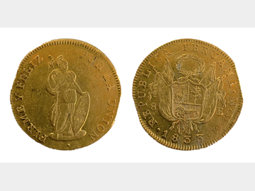 1833 Peru Gold 8 Escudo's Coin.