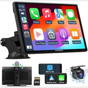 WIRELESS PROTABLE CARPLAY & ANDROID AUTO WITH 2.5K DASH CAM, 1080P BACKUP CAMERA, PORTABLE 9" HD IPS SCREEN FOR CAR, GPS NAVIGATIO