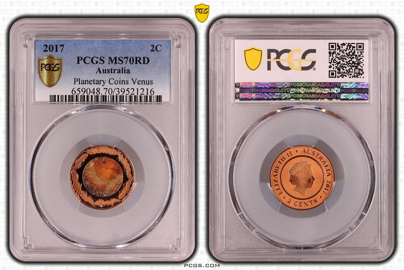 281 · Planetary Coins Venus Colorized, Two Cent, 2017, PCGS MS70RD