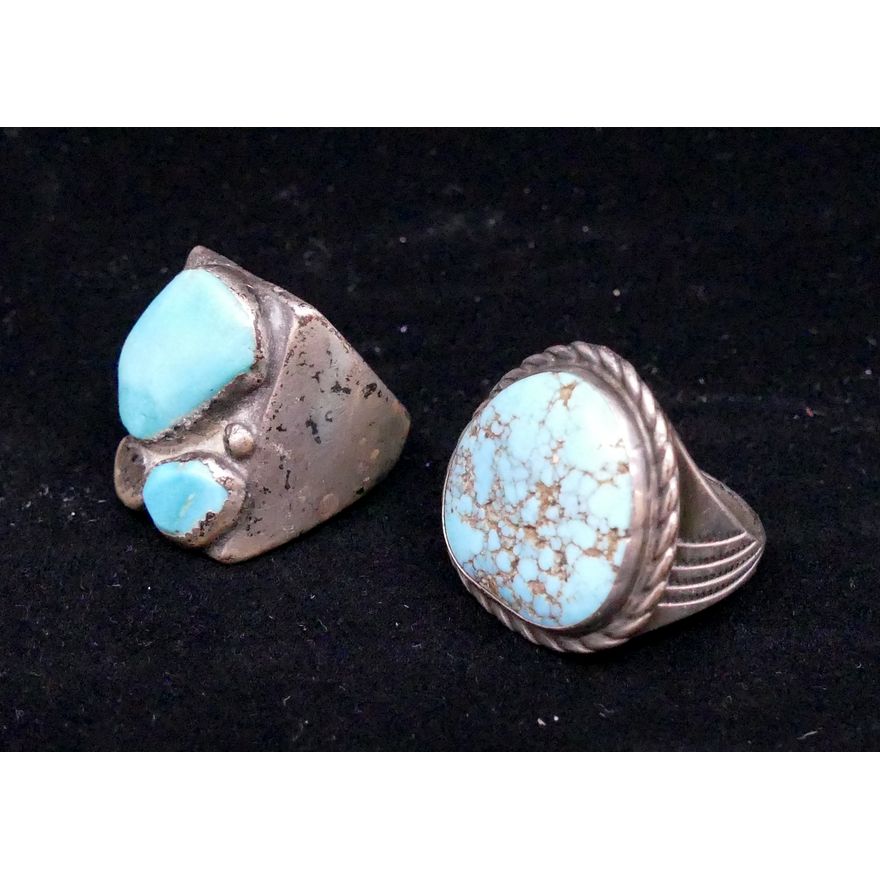 2pc Navajo Silver & Turquoise Heavy Rings- 33g